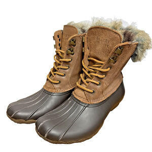 Classic Sperry Duck Boots Women's Size 7 Faux Fur Trim Brown Leather Glamping